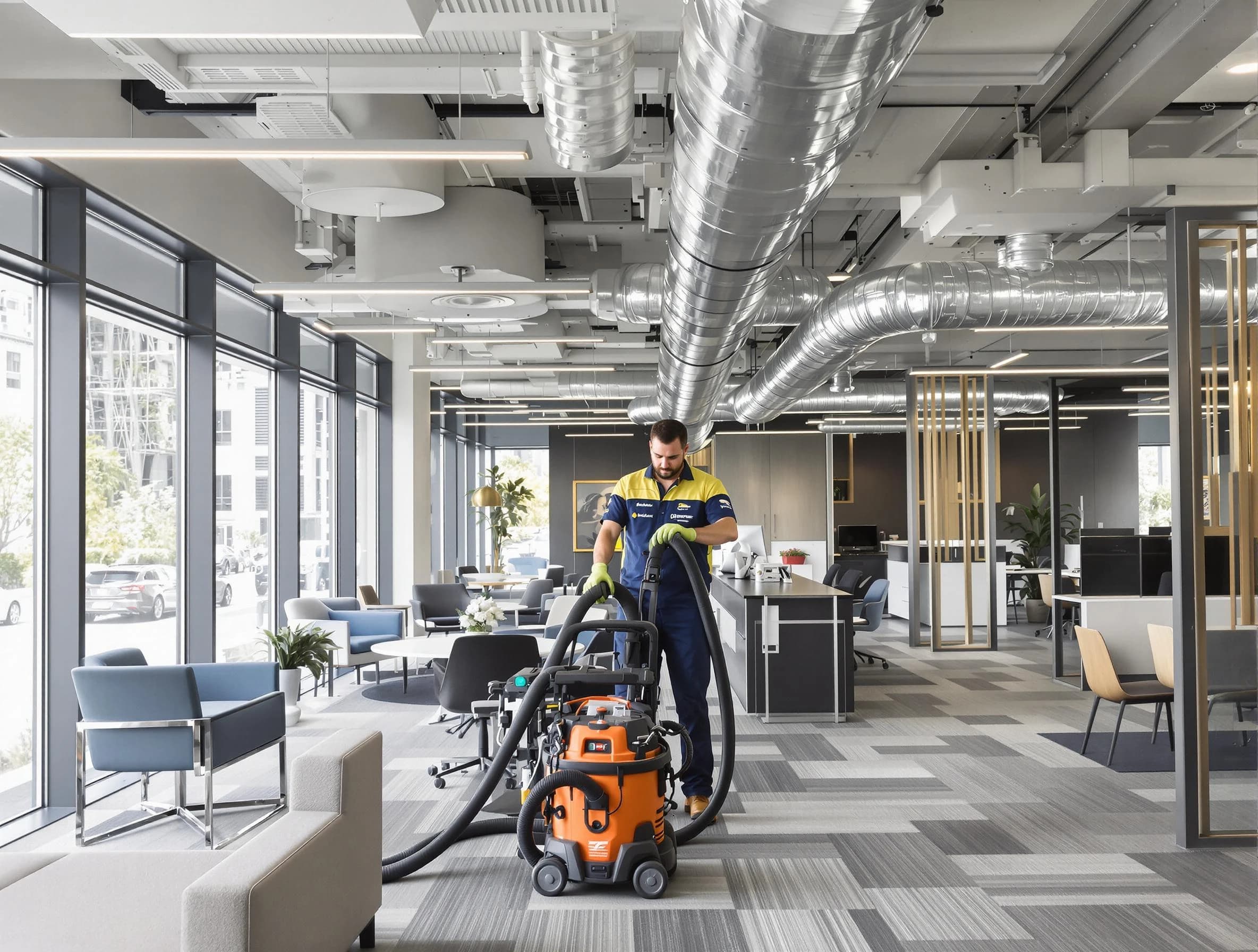 Rio Communities Air Duct Cleaning team performing thorough commercial duct cleaning at a Rio Communities business center